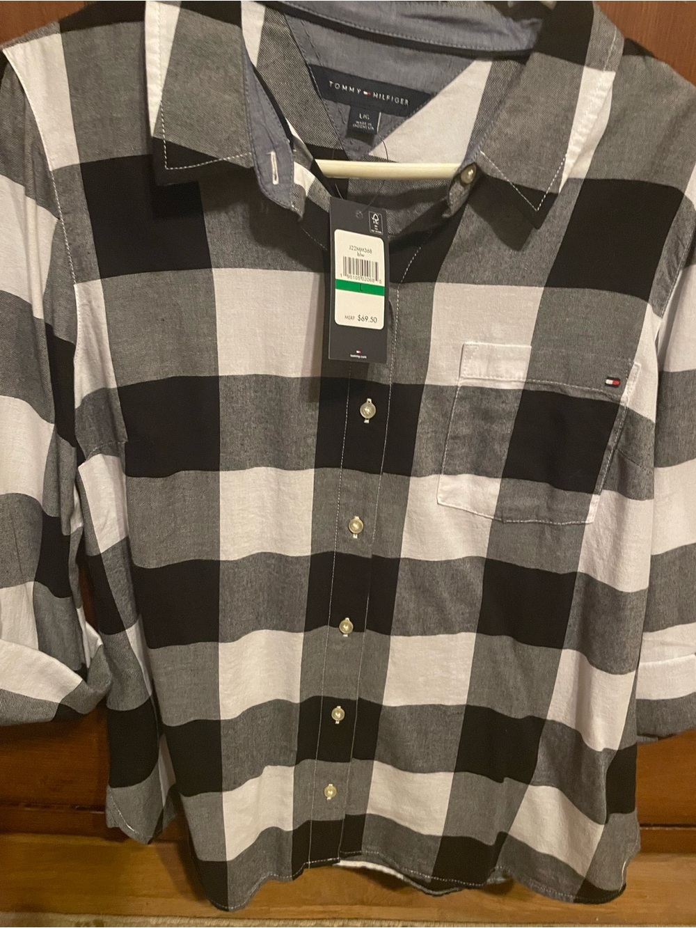 Tommy Hilfiger womenβs Black & White Check Button-Down Shirt